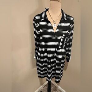 Elliott Lauren Black and White Striped button up Tunic, size M